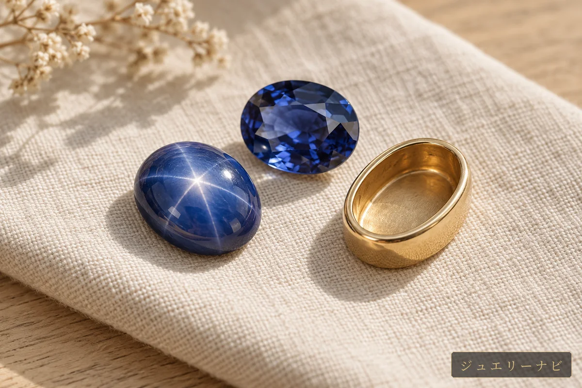 星が浮かぶ丸い石とカット石と空枠(イメージ)
