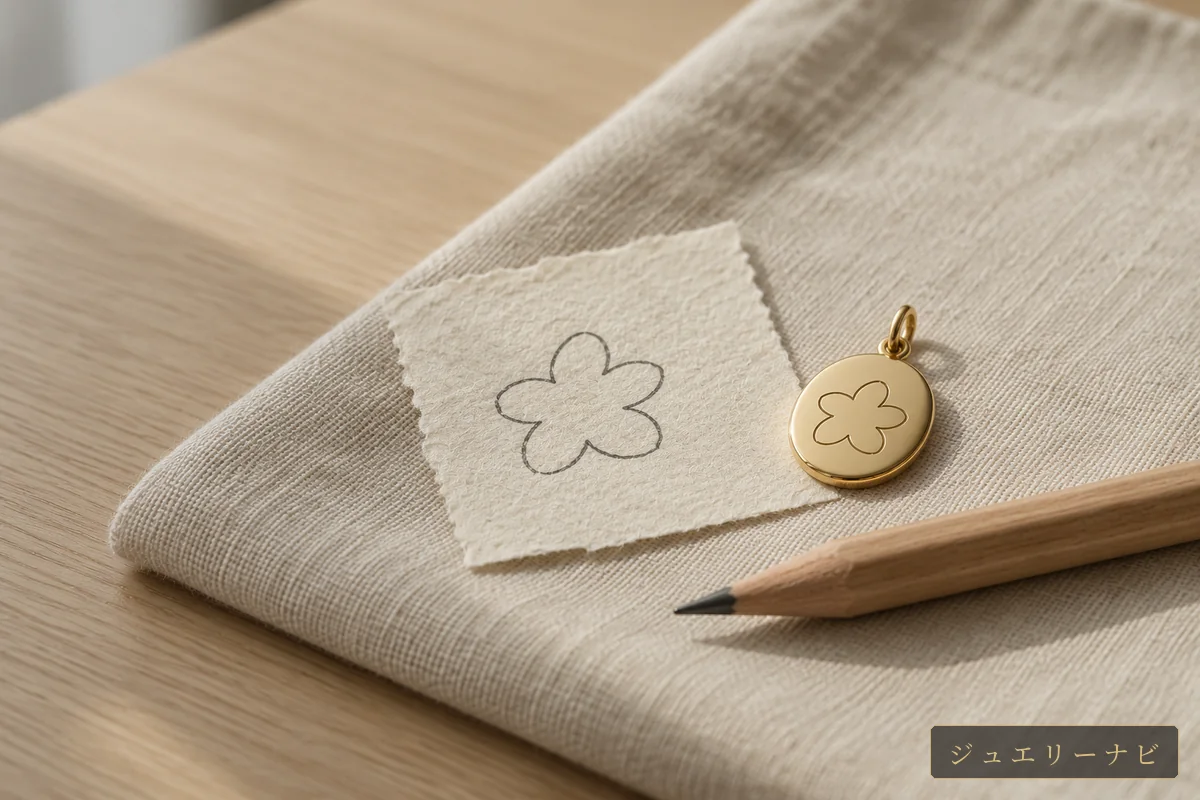 手描きの花と花を刻んだペンダント(イメージ)