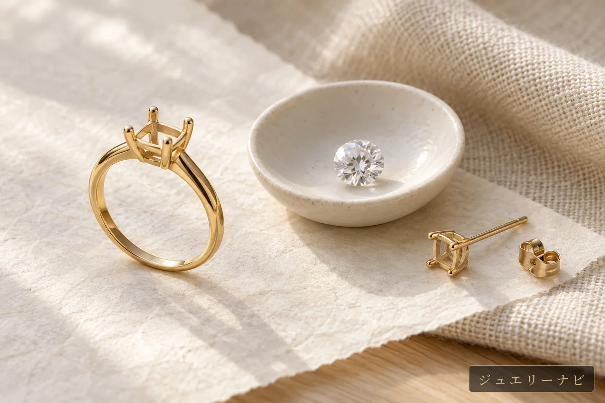 指輪の枠と石、ピアスの金具(イメージ)